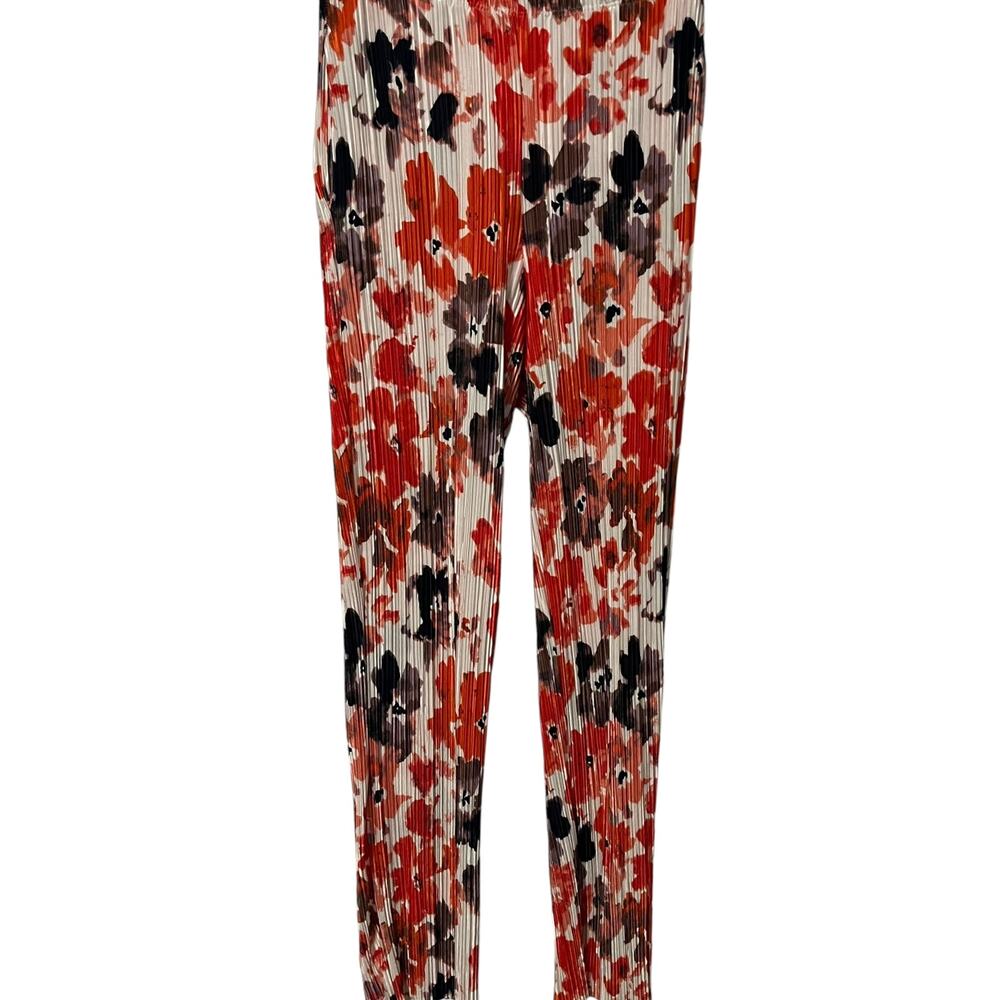 ERIC SIGNATURE HI-RISE, PULL-ON, PLEATED PANTS, WOMENS, M, ORANGE MULTI FLORAL